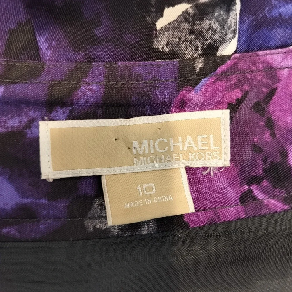 Michael Kors Floral Silk Skirt w Pockets 10 Womens Pleated Dark Moody Flower